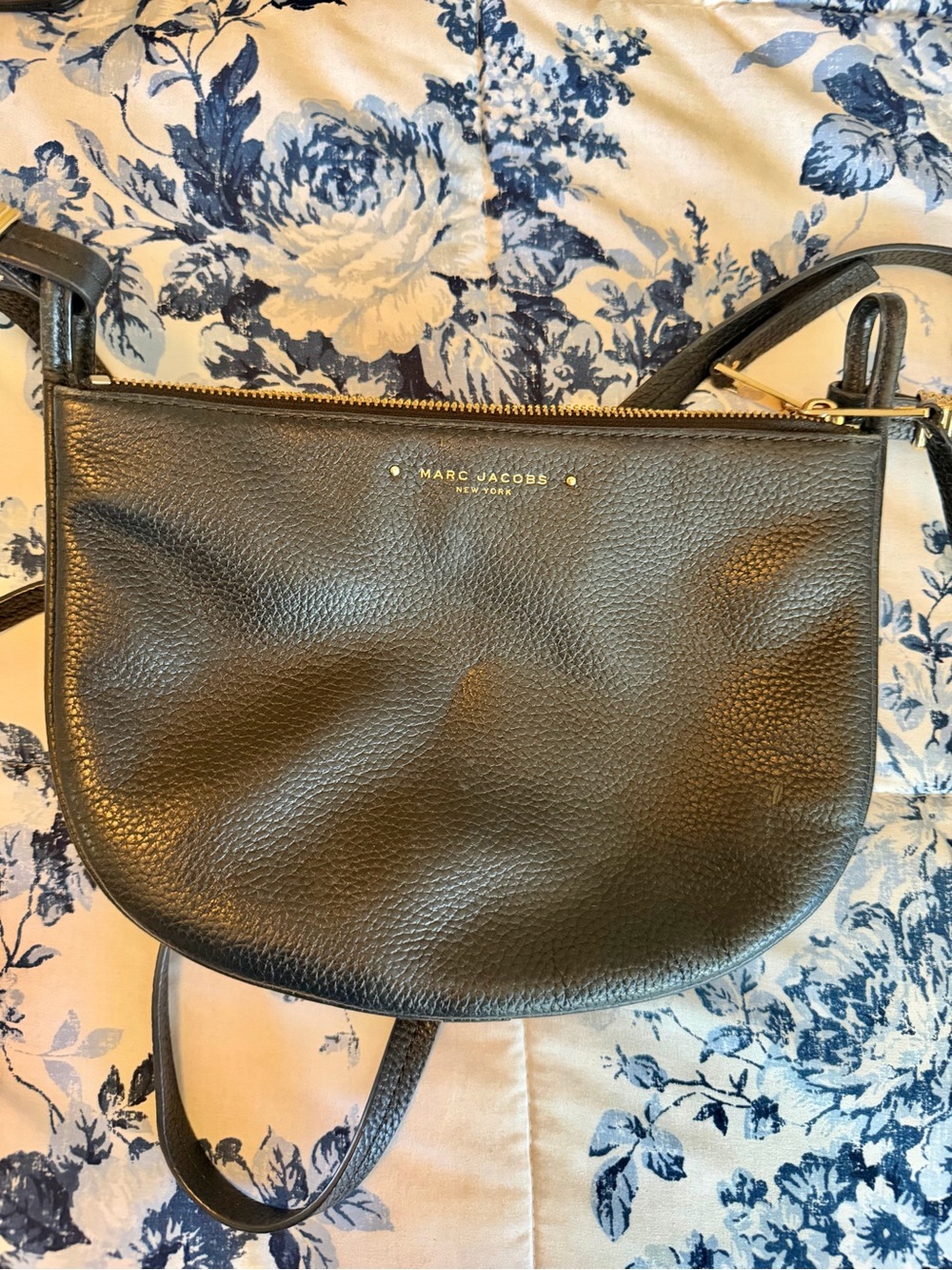 Marc Jacobs Black Leather Double-Zip Crossbody with Gold Hardware
